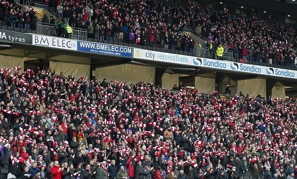 Bristol City Fans Wave Scarves at Stadium MK during MK Dons vs. Bristol City Match, Sky Bet League One