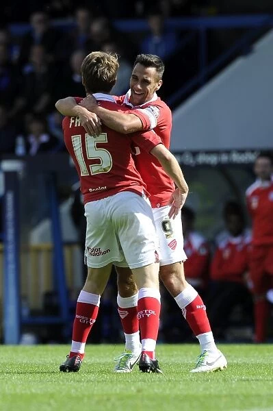Bristol City: Freeman and Baldock Celebrate Goal Against Rochdale in Sky Bet League One, 2014