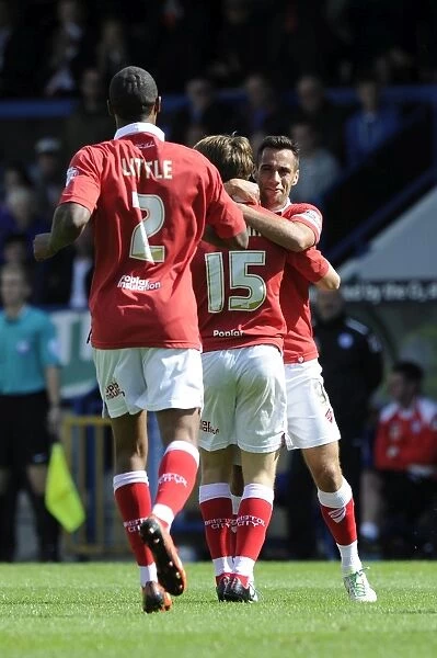 Bristol City: Luke Freeman and Sam Baldock's Jubilant Moment after Scoring against Rochdale AFC in Sky Bet League One, 2014