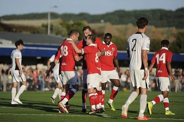 Bristol City's Aaron Wilbraham Scores and Celebrates with Team Mates Against Weston Super Mare, July 2014