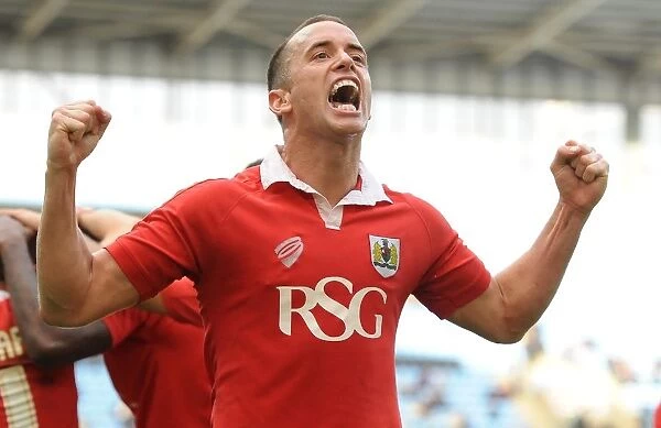 Bristol City's Euphoric Moment: Wilbraham and Wagstaff's Jubilant Reaction to Winning Goal vs. Coventry City, Sky Bet League One - October 18, 2014
