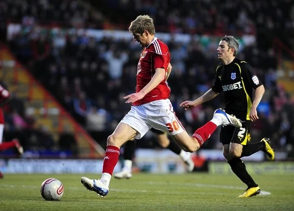 Bristol City's Jon Stead Shoots in Championship Clash Against Cardiff City (01.01.2011)