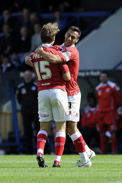 Bristol City's Luke Freeman and Sam Baldock Celebrate Goal Against Rochdale AFC, Sky Bet League One, 2014