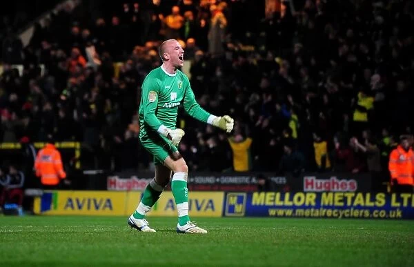 Last-Minute Thriller: Norwich City's John Ruddy Celebrates Championship-Winning Goal Against Bristol City (14-03-2011)