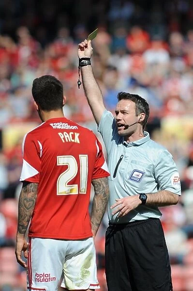 Marlon Pack Receives Yellow Card in Bristol City vs. Notts County Football Match, 2014
