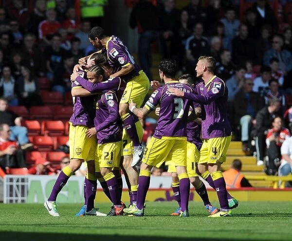 Notts County's Haydn Hollis and Team Mates Celebrate Goal Against Bristol City (April 2014)
