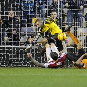 Aden Flint Clears Under Pressure: Wolverhampton Wanderers vs. Bristol City, Sky Bet League One, 2014
