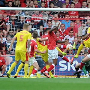 Bristol City Defender Mark Little Clears Goal-Line Scramble vs MK Dons, Sky Bet League One, 2014