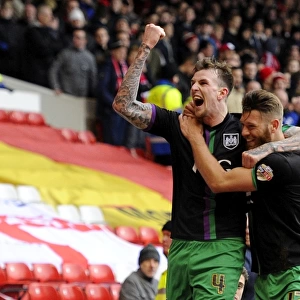 Jubilant Moment: Aden Flint and Nathan Baker's Euphoric Celebration after Bristol City's Win at Nottingham Forest (2016)