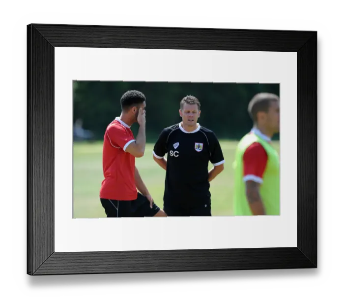 Framed Print : Bristol City FC: Steve Cotterill Overseeing Training with Derrick Williams (July 2014)