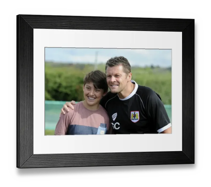 Framed Print : Steve Cotterill Connects with Young Fan at Portishead Town vs. Bristol City Match, 2014