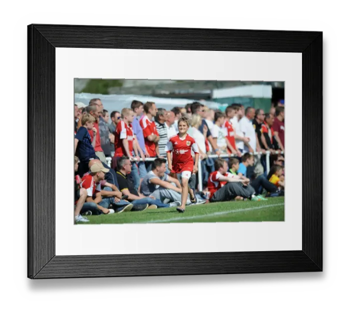 Framed Print : Excited Fan Chases Bristol City Players during Portishead Town Pre-Season Friendly