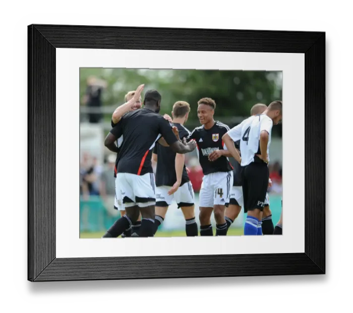 Framed Print : Bristol City's Jay Emmanuel-Thomas Celebrates Goal in Portishead Town Pre-Season Friendly Framed Print : Bristol City's Jay Emmanuel-Thomas Celebrates Goal in Portishead Town Pre-Season Friendly