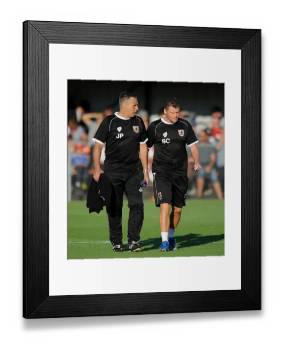 Framed Print : Bristol City FC: Steve Cotterill and John Pemberton at Weston Super Mare's Woodspring Stadium (Pre-Season Friendly, 2014)