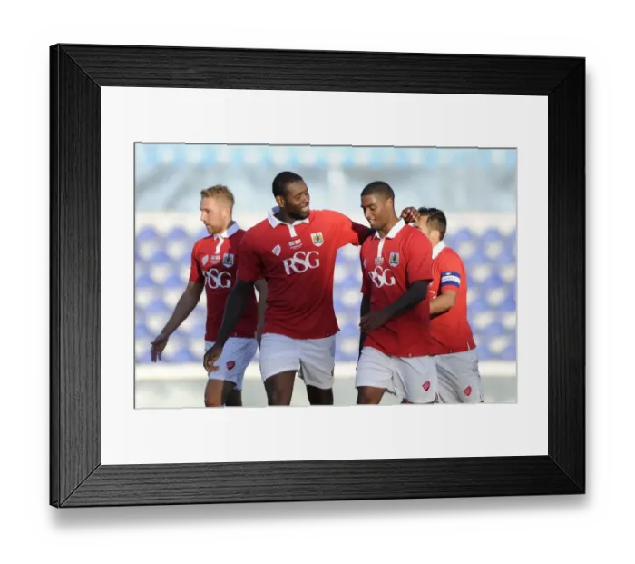Framed Print : Bristol City's Mark Little Celebrates Goal with Team Mates Against Extension Gunners, 2014 Framed Print : Bristol City's Mark Little Celebrates Goal with Team Mates Against Extension Gunners, 2014