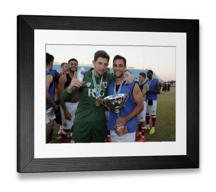 Framed Print : Bristol City Celebrates Friendship Cup Victory: Frank Fielding and Sam Baldock Rejoice with Teammates