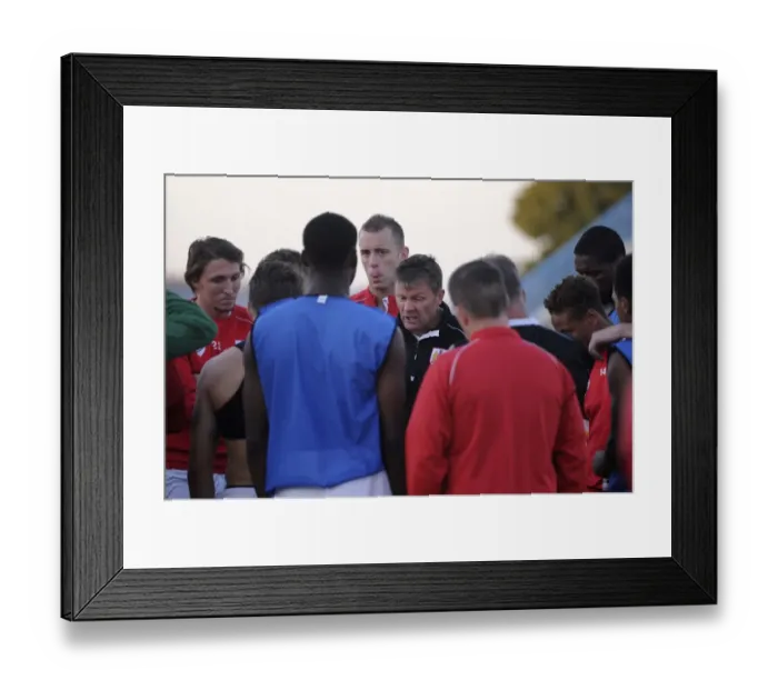 Framed Print : Steve Cotterill Delivers Team Talk Amidst Abandoned Extension Gunners vs. Bristol City Match Framed Print : Steve Cotterill Delivers Team Talk Amidst Abandoned Extension Gunners vs. Bristol City Match