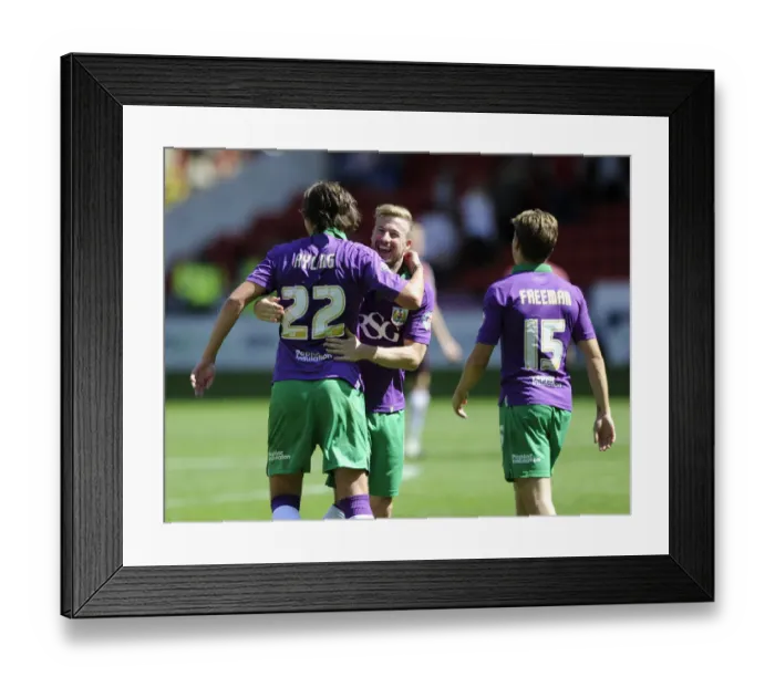 Framed Print : Bristol City's Wade Elliott and Luke Ayling Celebrate Goal in Sheffield United vs. Bristol City Match, Sky Bet League One Opening Game (09 / 08 / 2014)
