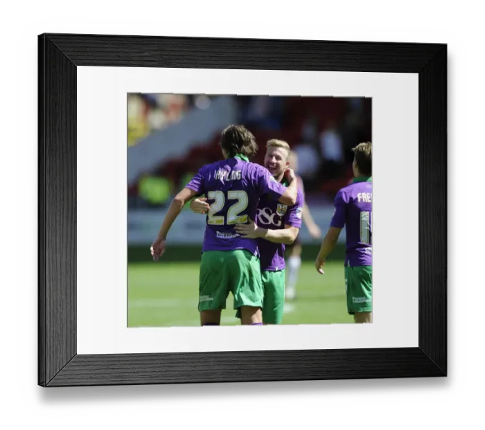 Framed Print : Bristol City: Wade Elliott and Luke Ayling's Jubilant Moment as They Celebrate Goal in Sky Bet League One Opener Against Sheffield United (09 / 08 / 2014) Framed Print : Bristol City: Wade Elliott and Luke Ayling's Jubilant Moment as They Celebrate Goal in Sky Bet League One Opener Against Sheffield United (09 / 08 / 2014)