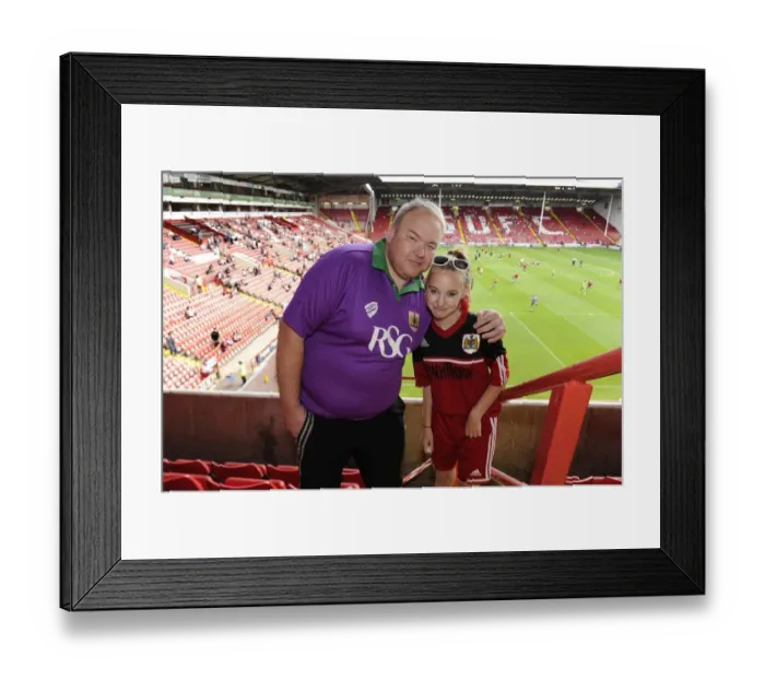 Framed Print : Bristol City Fan in Purple and Green Kit at Sheffield United's Bramal Lane for Sky Bet League One Opener Framed Print : Bristol City Fan in Purple and Green Kit at Sheffield United's Bramal Lane for Sky Bet League One Opener