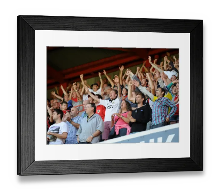 Framed Print : Euphoric First Win: Bristol City Fans Celebrate at Bramal Lane after Sky Bet League One Victory over Sheffield United (2014)