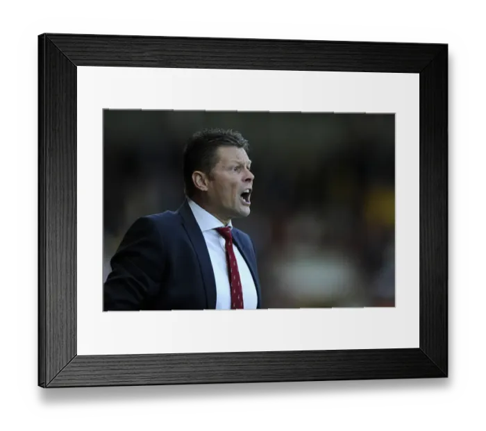 Framed Print : Steve Cotterill Shouting Instructions at Ashton Gate: Bristol City vs Oxford United, Capital One Cup First Round