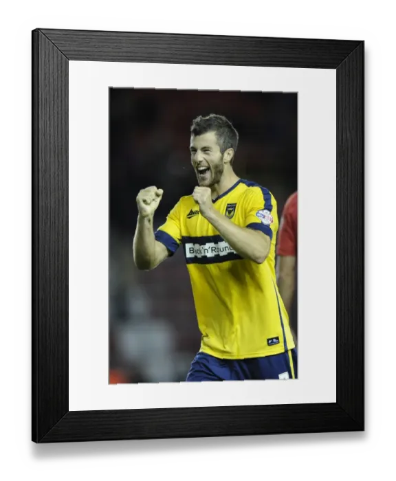 Framed Print : Oxford United Celebrate Upset Over Bristol City in Capital One Cup
