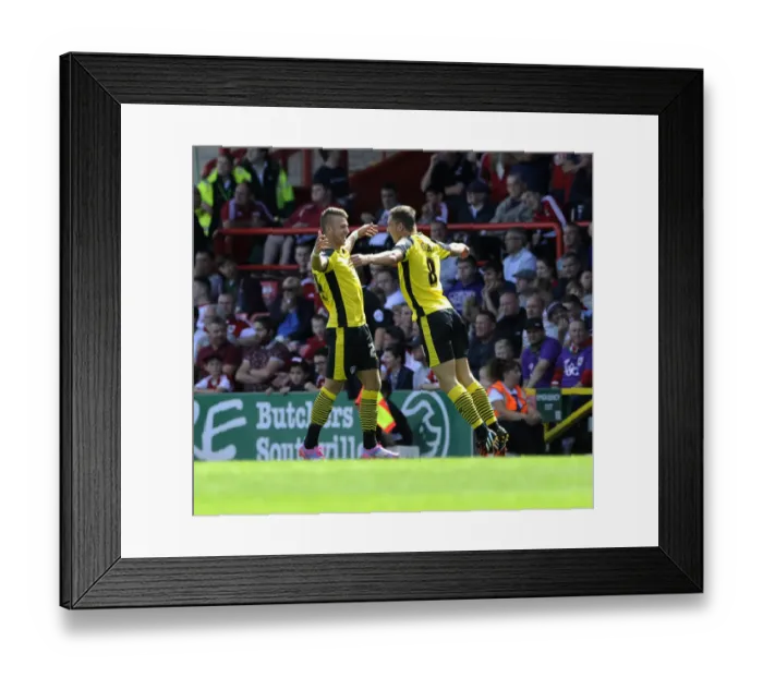Framed Print : Moncur and Gilbey Celebrate Colchester United's Goal Against Bristol City, Sky Bet League One, 2014 Framed Print : Moncur and Gilbey Celebrate Colchester United's Goal Against Bristol City, Sky Bet League One, 2014