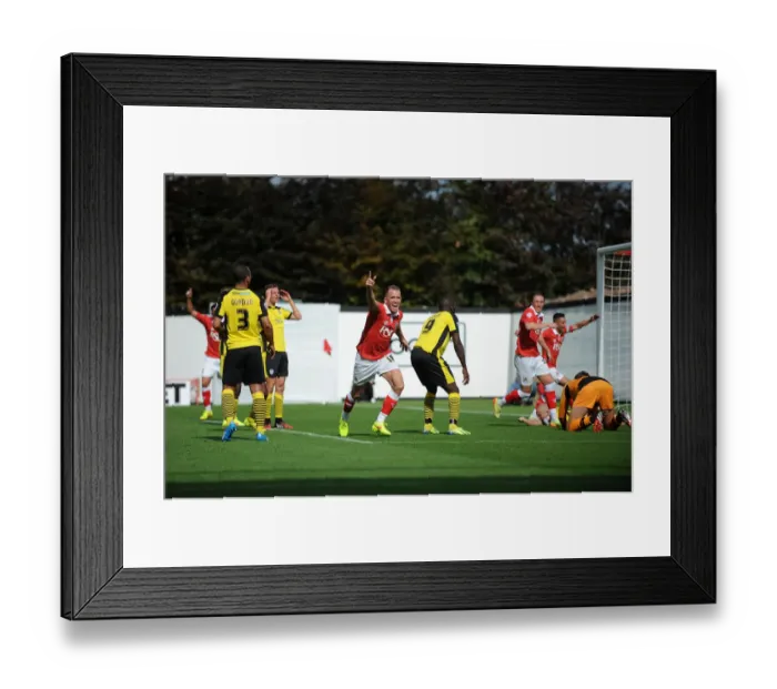 Framed Print : Aaron Wilbraham's Double: Celebrating Bristol City's Victory Over Colchester United (16-08-2014) Framed Print : Aaron Wilbraham's Double: Celebrating Bristol City's Victory Over Colchester United (16-08-2014)