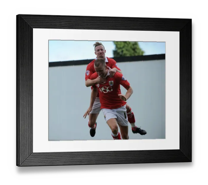Framed Print : Bristol City's Aaron Wilbraham Scores Dramatic Goal, Celebrated by Wade Elliott Framed Print : Bristol City's Aaron Wilbraham Scores Dramatic Goal, Celebrated by Wade Elliott