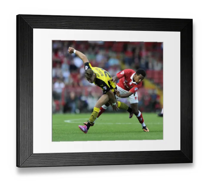 Framed Print : Dramatic Collision: Korey Smith vs George Moncur in Sky Bet League One Clash