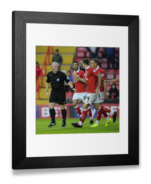 Framed Print : Disallowed: Referee Simon Hooper Rules Out Sam Baldock's Goal for Foul on Adam Legzdins during Bristol City vs Leyton Orient (August 19, 2014) Framed Print : Disallowed: Referee Simon Hooper Rules Out Sam Baldock's Goal for Foul on Adam Legzdins during Bristol City vs Leyton Orient (August 19, 2014)