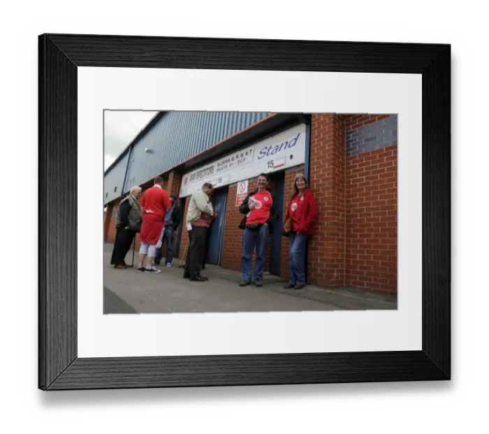 Framed Print : Bristol City Fans Gather Outside Spotland Stadium Ahead of Rochdale Match, 2014 Framed Print : Bristol City Fans Gather Outside Spotland Stadium Ahead of Rochdale Match, 2014