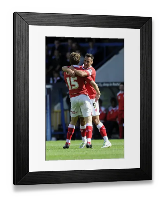 Framed Print : Bristol City: Freeman and Baldock Celebrate Goal Against Rochdale in Sky Bet League One, 2014