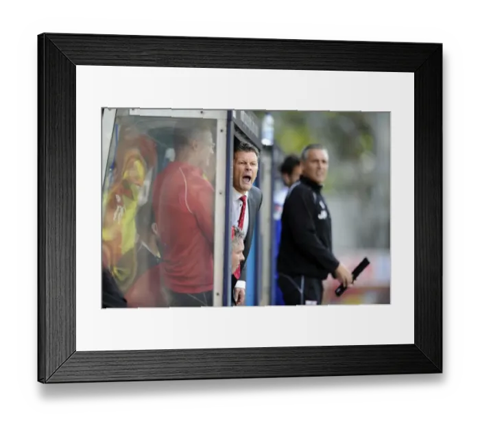 Framed Print : Steve Cotterill Guides Bristol City in Sky Bet League One Clash at Rochdale's Spotland Stadium (August 2014)