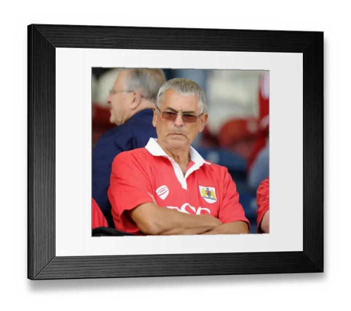 Framed Print : Unwavering Support: A Bristol City Fan Amidst the Rivalry at Rochdale's Stadium (August 2014)