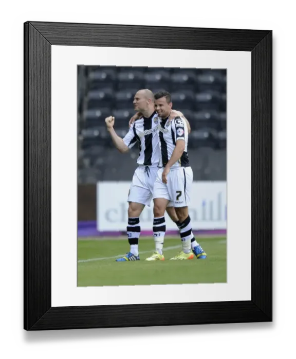 Framed Print : Celebrating Glory: Zeli Ismail and Gary Jones of Notts County Rejoice in Their Team's Goal Against Bristol City (August 31, 2014)