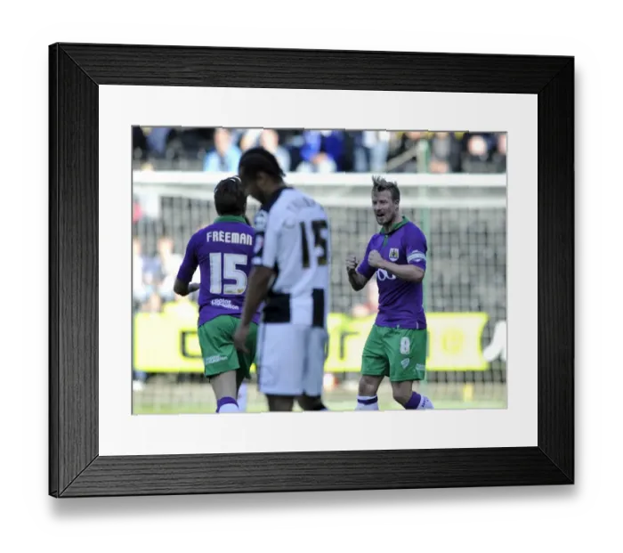 Framed Print : Wade Elliott and Luke Freeman Celebrate Late Win Over Notts County, Curtis Thompson Disappointed Framed Print : Wade Elliott and Luke Freeman Celebrate Late Win Over Notts County, Curtis Thompson Disappointed