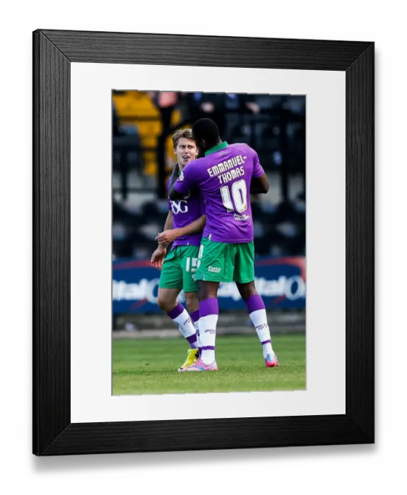Framed Print : Bristol City's Luke Freeman and Jay Emmanuel-Thomas Celebrate Winning Goal vs Notts County (31st August 2014) Framed Print : Bristol City's Luke Freeman and Jay Emmanuel-Thomas Celebrate Winning Goal vs Notts County (31st August 2014)