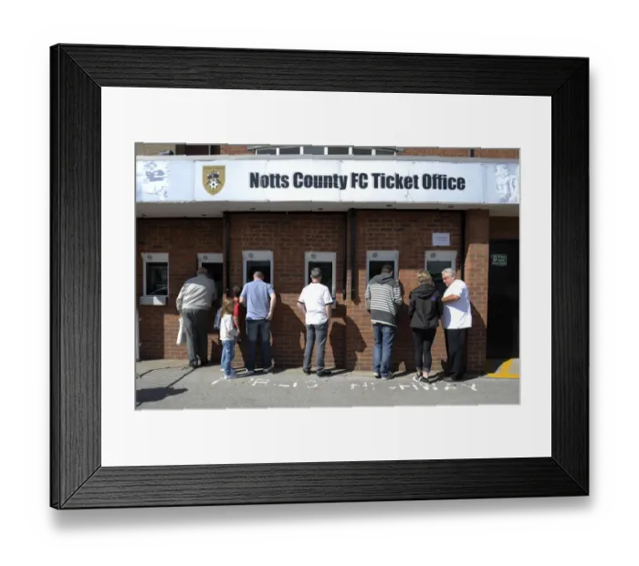 Framed Print : Fans Queueing at Notts County Ticket Office Ahead of Bristol City Match, 2014