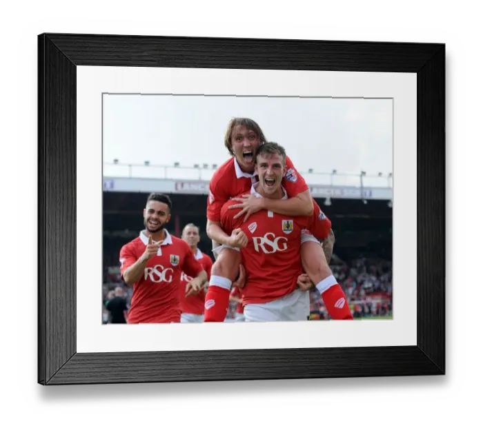 Framed Print : Triumphant Threesome: Aden Flint, Luke Ayling, and Derrick Williams Celebrate Bristol City's Goal vs Scunthorpe United Framed Print : Triumphant Threesome: Aden Flint, Luke Ayling, and Derrick Williams Celebrate Bristol City's Goal vs Scunthorpe United