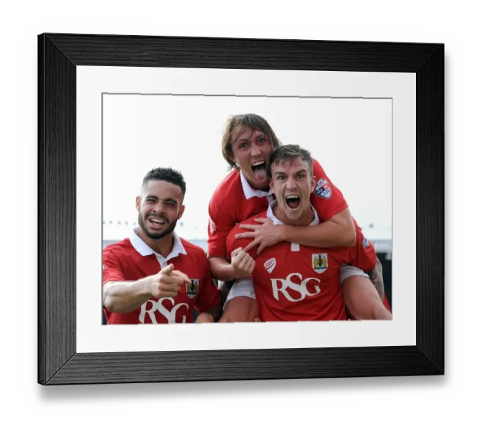 Framed Print : Triumphant Threesome: Aden Flint, Luke Ayling, and Derrick Williams Historic Goal Celebration (Sept 6, 2014): Bristol City's Victory over Scunthorpe United Framed Print : Triumphant Threesome: Aden Flint, Luke Ayling, and Derrick Williams Historic Goal Celebration (Sept 6, 2014): Bristol City's Victory over Scunthorpe United