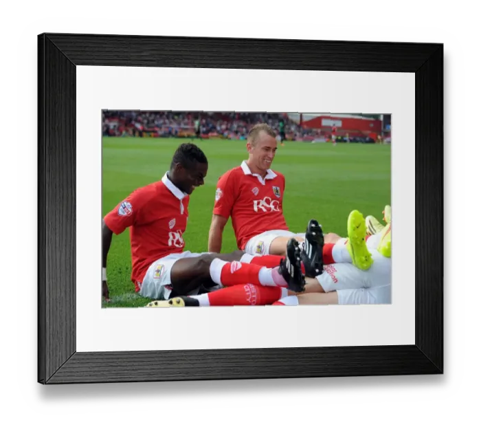 Framed Print : Aden Flint's Goal Celebration with Kieran Agard and Aaron Wilbraham - Bristol City vs Scunthorpe United, Sky Bet League One, Ashton Gate Framed Print : Aden Flint's Goal Celebration with Kieran Agard and Aaron Wilbraham - Bristol City vs Scunthorpe United, Sky Bet League One, Ashton Gate