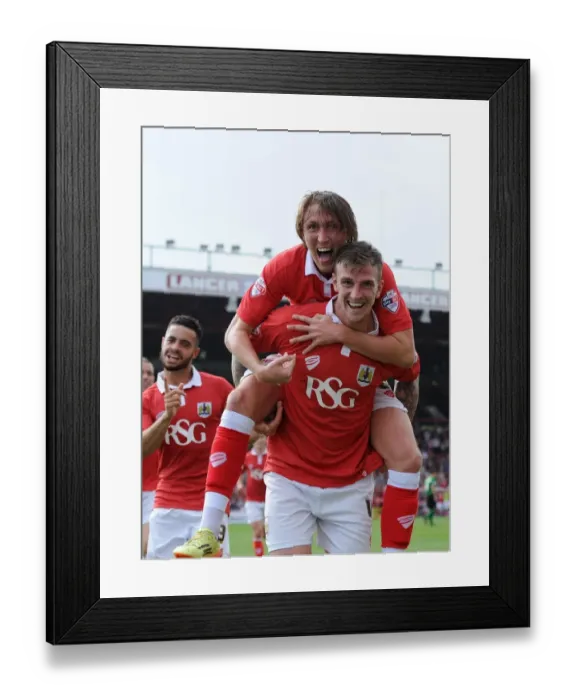 Framed Print : Aden Flint and Luke Ayling Celebrate Goal for Bristol City Against Scunthorpe United