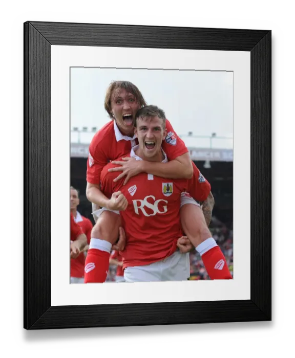 Framed Print : Bristol City: Aden Flint and Luke Ayling's Jubilant Goal Celebration vs Scunthorpe United (September 6, 2014)