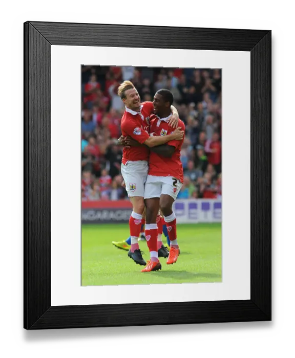 Framed Print : Bristol City: Mark Little and Wade Elliott's Jubilant Moment after Scoring against Doncaster Rovers Framed Print : Bristol City: Mark Little and Wade Elliott's Jubilant Moment after Scoring against Doncaster Rovers