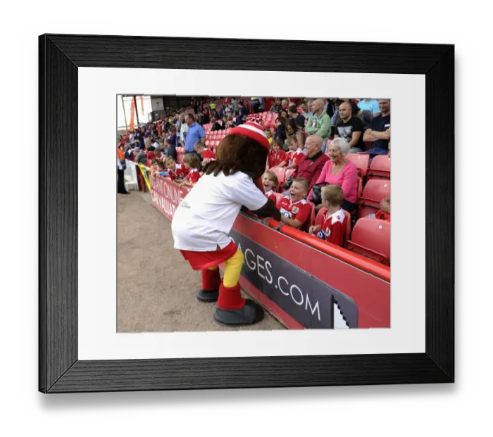 Framed Print : Bristol City's Scrumpy Mascot Interacts with Fans at Ashton Gate during Bristol City vs Doncaster Rovers Match, Sky Bet League One