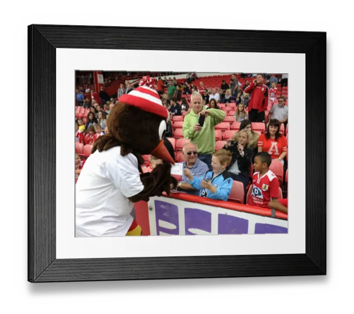 Framed Print : Scrumpy the Mascot Delights Fans at Bristol City vs Doncaster Rovers Match, Ashton Gate, September 13, 2014