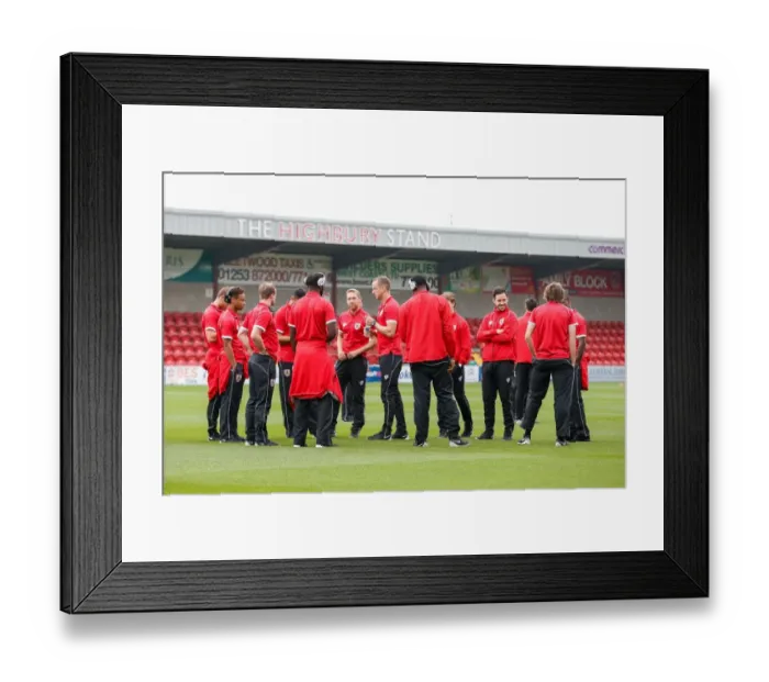 Framed Print : Bristol City Players Inspecting the Pitch at Fleetwood Town's Highbury Stadium (2014)