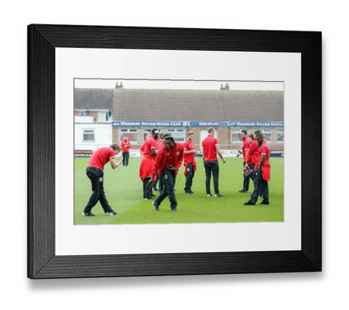 Framed Print : Bristol City Players Led by Jay Emmanuel-Thomas Inspect Fleetwood Town's Highbury Stadium Pitch (2014) Framed Print : Bristol City Players Led by Jay Emmanuel-Thomas Inspect Fleetwood Town's Highbury Stadium Pitch (2014)